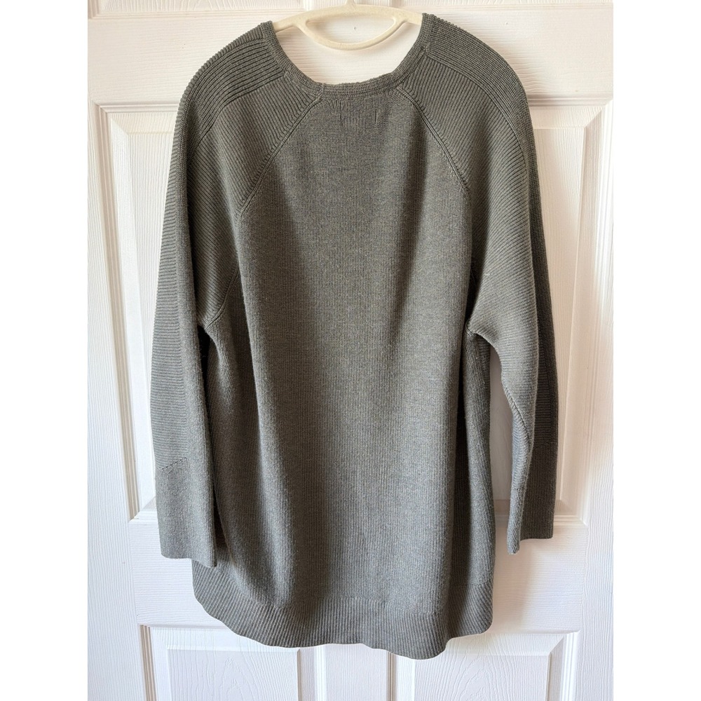 Athleta Hanover V-Neck Sweater Womens 1X Olive Green Merino Wool Blend High-Low - Picture 2 of 7